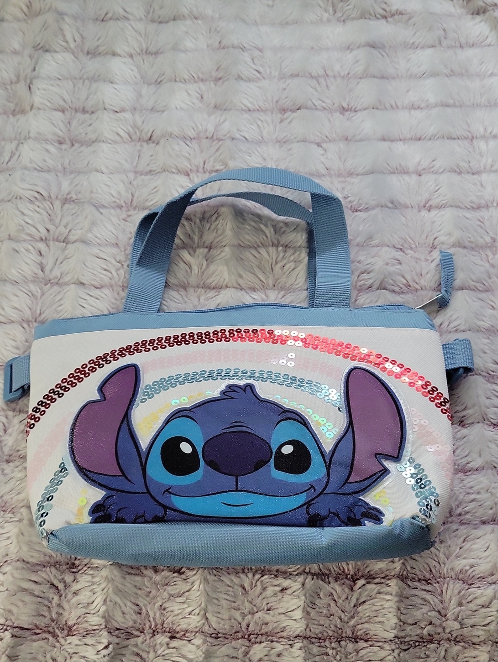 Disney Stitch Insulated Lunch Bag Tote Sequin Rainbow Blue Lilo & Stitch EUC